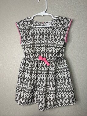 Circo Girls 3T Tribal Geometric Aztec Dress Neon Pink Pom Trim A-Line